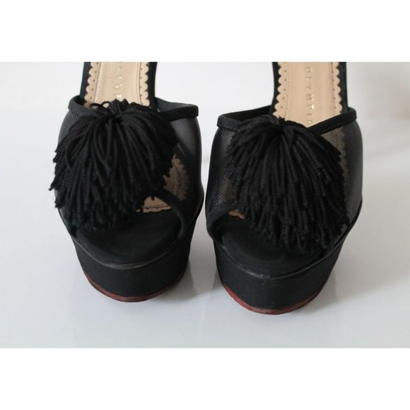 Charlotte Olympia Mesh Satin Pom Pom Pomoline Platform Stiletto Heel Size 36.5 - Picture 6 of 10